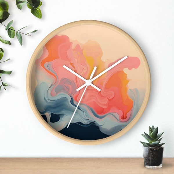 Aqueous Expression in Navy and Peachy Pastels 01 - Wood Frame Wall Clock - Image 18