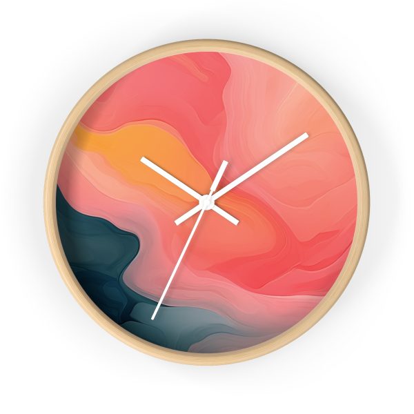 Aqueous Expression in Navy and Peachy Pastels 02 - Wood Frame Wall Clock - Image 16