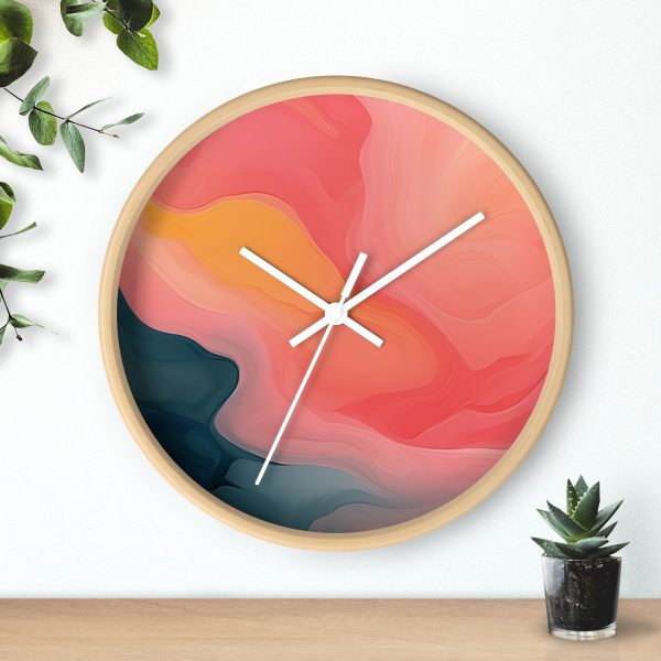 Aqueous Expression in Navy and Peachy Pastels 02 - Wood Frame Wall Clock - Image 18