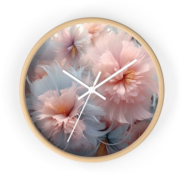 Powder Pink and Baby Blue Feathery Floral - Wood Frame Wall Clock - Image 16