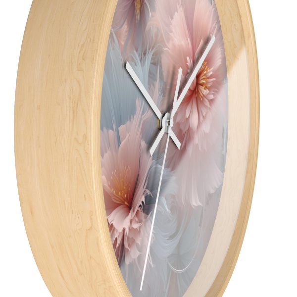 Powder Pink and Baby Blue Feathery Floral - Wood Frame Wall Clock - Image 17