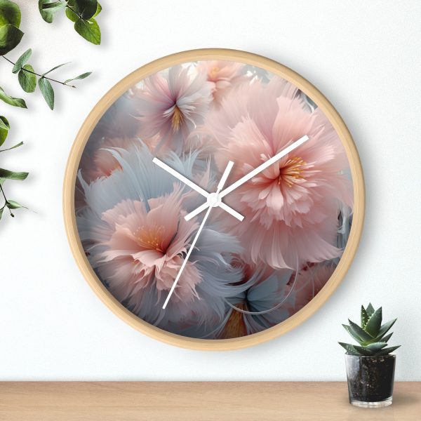 Powder Pink and Baby Blue Feathery Floral - Wood Frame Wall Clock - Image 18