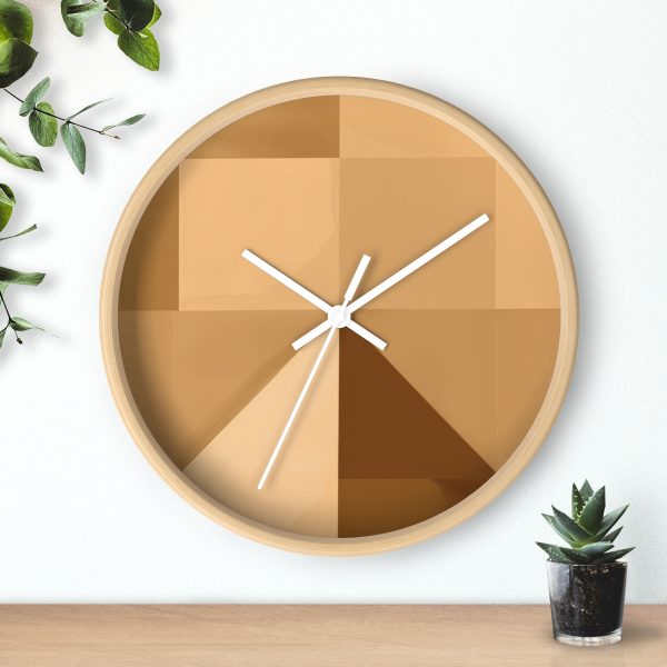 Soft Geometric Pyramid 01 in Honey Yellow Tone - Wood Frame Wall Clock - Image 18