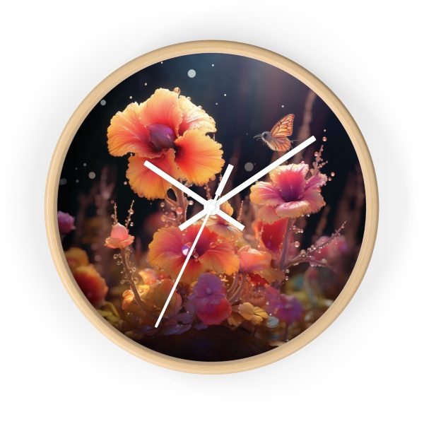 Bright Fantasy Floral 01 - Wood Frame Wall Clock