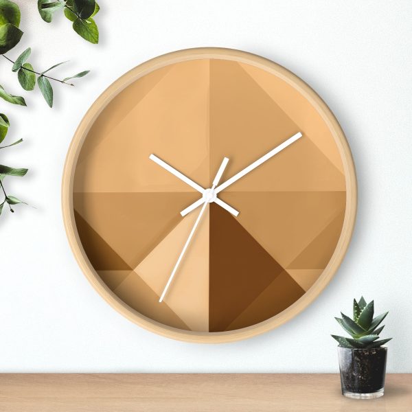 Soft Geometric Pyramid 03 in Honey Yellow Tone - Wood Frame Wall Clock - Image 18