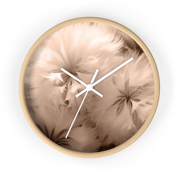 Soft Fantasy Feather Puffs in Peach Puree Tone - Wood Frame Wall Clock