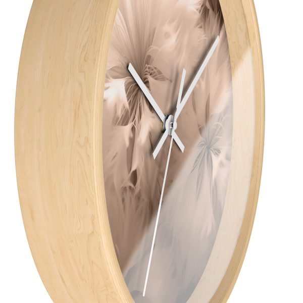 Soft Fantasy Feather Puffs in Peach Puree Tone - Wood Frame Wall Clock - Image 2