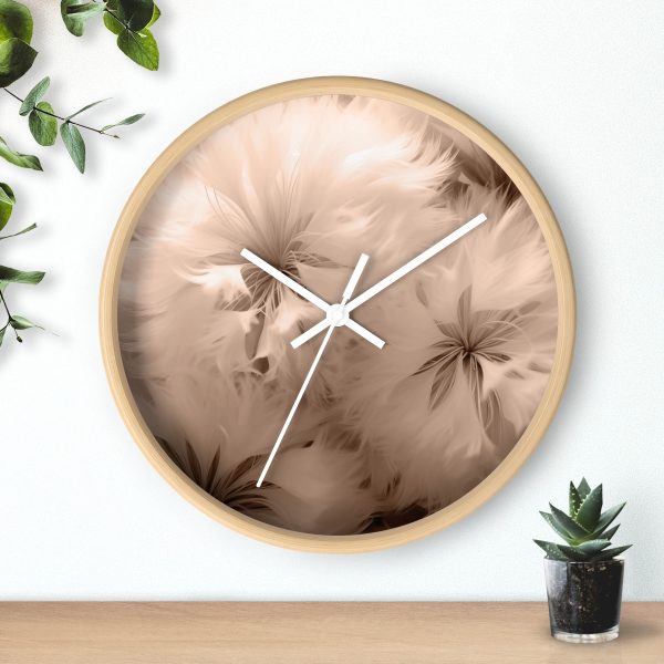 Soft Fantasy Feather Puffs in Peach Puree Tone - Wood Frame Wall Clock - Image 3