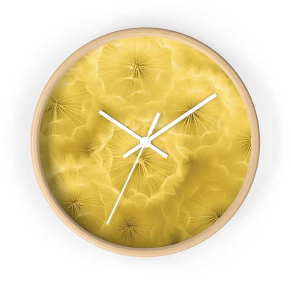 Dandelion Down Motif in Super Lemon Tone - Wood Frame Wall Clock - Image 16