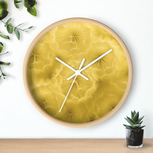 Dandelion Down Motif in Super Lemon Tone - Wood Frame Wall Clock - Image 18