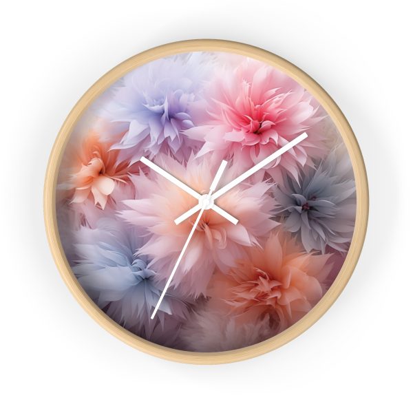 Pastel Palette Fantasy Feather Puffs - Wood Frame Wall Clock