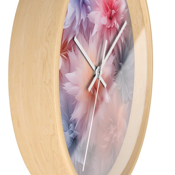 Pastel Palette Fantasy Feather Puffs - Wood Frame Wall Clock - Image 2