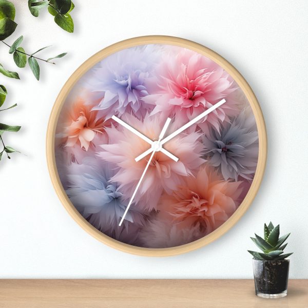 Pastel Palette Fantasy Feather Puffs - Wood Frame Wall Clock - Image 3