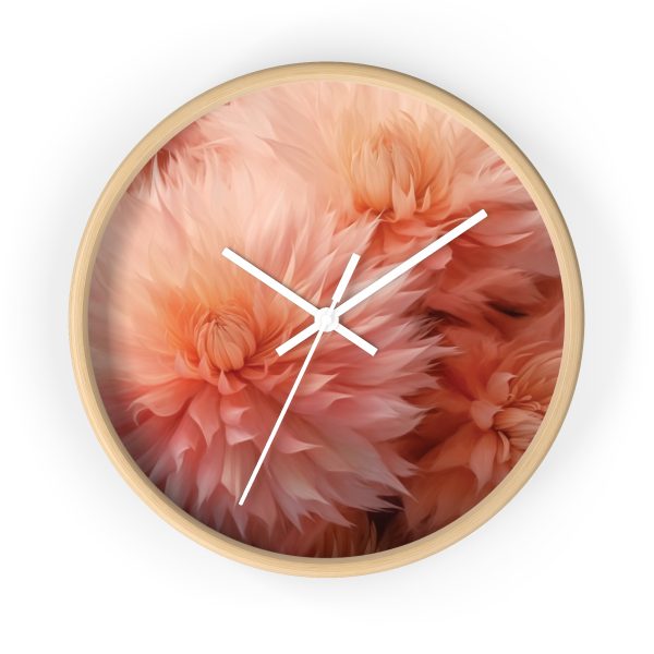 Lovely Fuzzy Buds in Peach 01 - Wood Frame Wall Clock