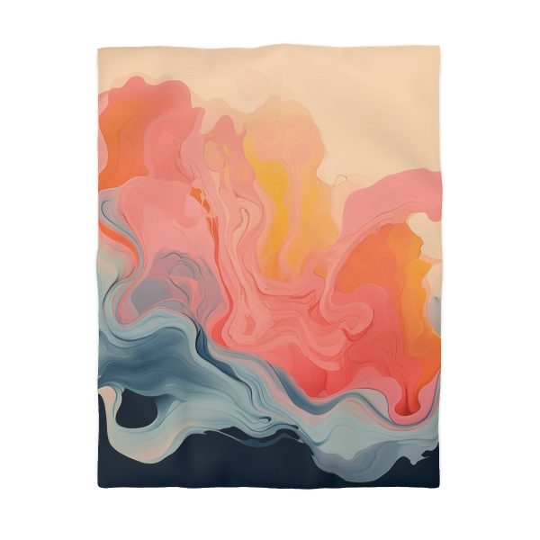 Aqueous Expression in Navy and Peachy Pastels 01 - Microfiber Duvet Cover - Image 4