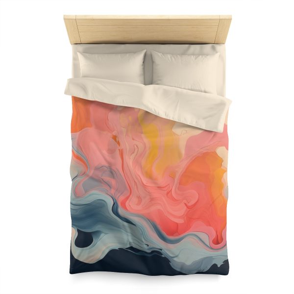 Aqueous Expression in Navy and Peachy Pastels 01 - Microfiber Duvet Cover - Image 5