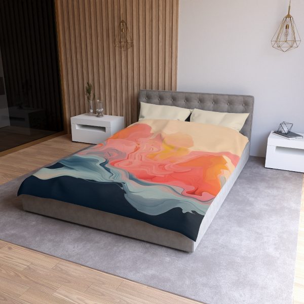 Aqueous Expression in Navy and Peachy Pastels 01 - Microfiber Duvet Cover - Image 6