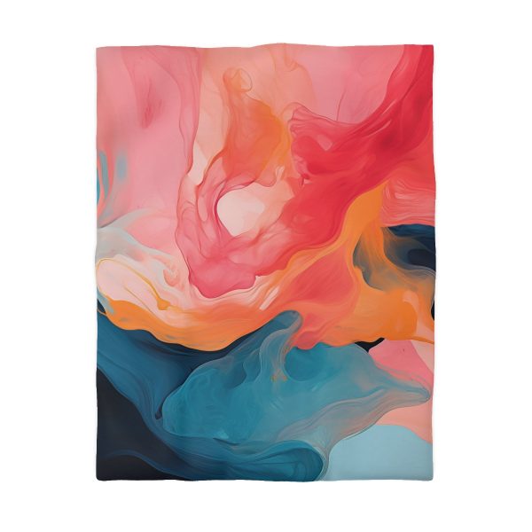 Aqueous Expression in Navy and Peachy Pastels 03 - Microfiber Duvet Cover - Image 4