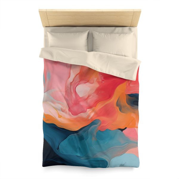 Aqueous Expression in Navy and Peachy Pastels 03 - Microfiber Duvet Cover - Image 5