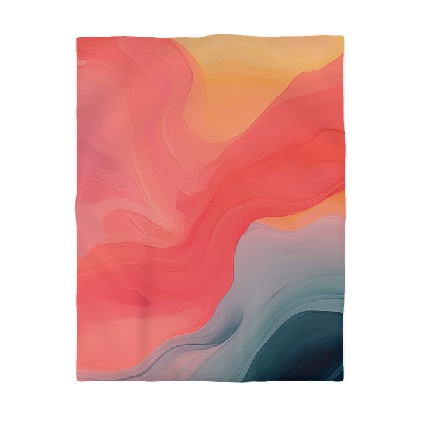 Aqueous Expression in Navy and Peachy Pastels 04 - Microfiber Duvet Cover - Image 4