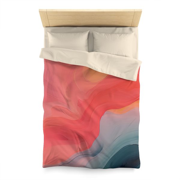 Aqueous Expression in Navy and Peachy Pastels 04 - Microfiber Duvet Cover - Image 5