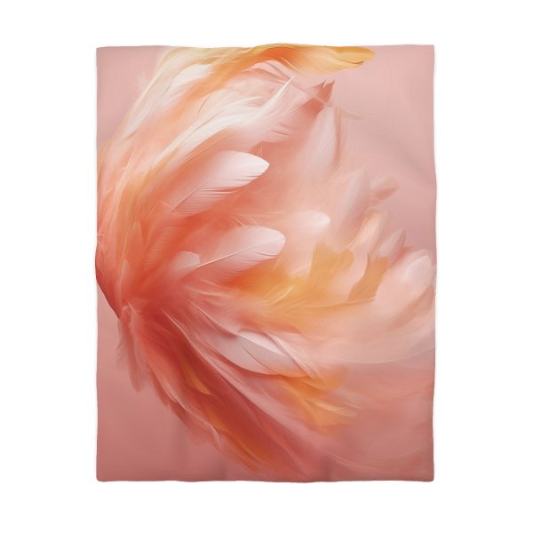 Lovely Fuzzy Feathers in Peach 02 - Microfiber Duvet Cover - Image 4