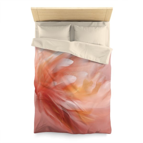 Lovely Fuzzy Feathers in Peach 02 - Microfiber Duvet Cover - Image 5