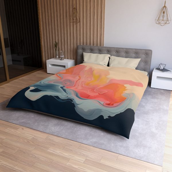 Aqueous Expression in Navy and Peachy Pastels 01 - Microfiber Duvet Cover - Image 18