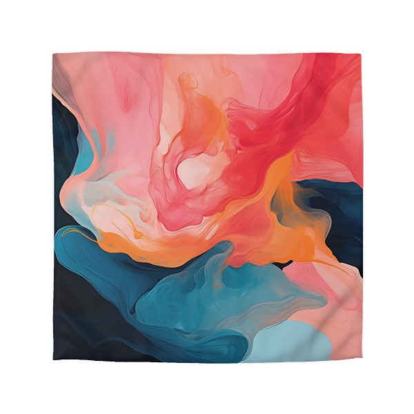 Aqueous Expression in Navy and Peachy Pastels 03 - Microfiber Duvet Cover - Image 16