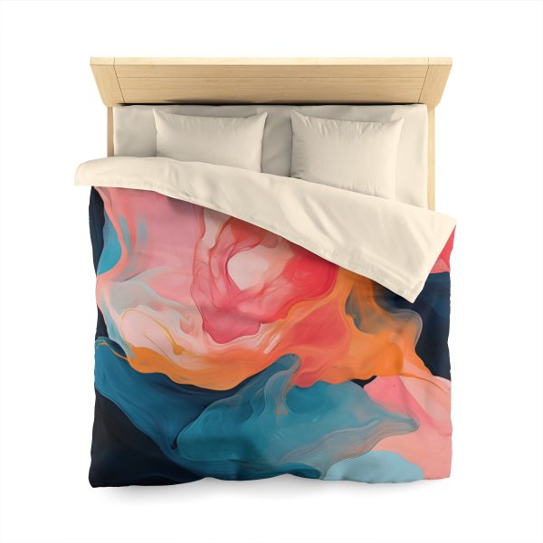 Aqueous Expression in Navy and Peachy Pastels 03 - Microfiber Duvet Cover - Image 17