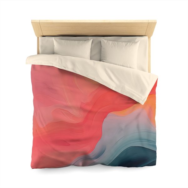 Aqueous Expression in Navy and Peachy Pastels 04 - Microfiber Duvet Cover - Image 17