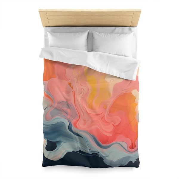 Aqueous Expression in Navy and Peachy Pastels 01 - Microfiber Duvet Cover - Image 8