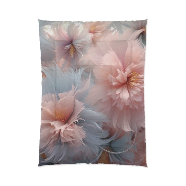 Powder Pink and Baby Blue Feathery Floral - Comforter - Image 5