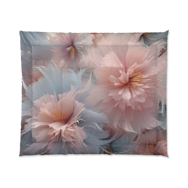 Powder Pink and Baby Blue Feathery Floral - Comforter - Image 7