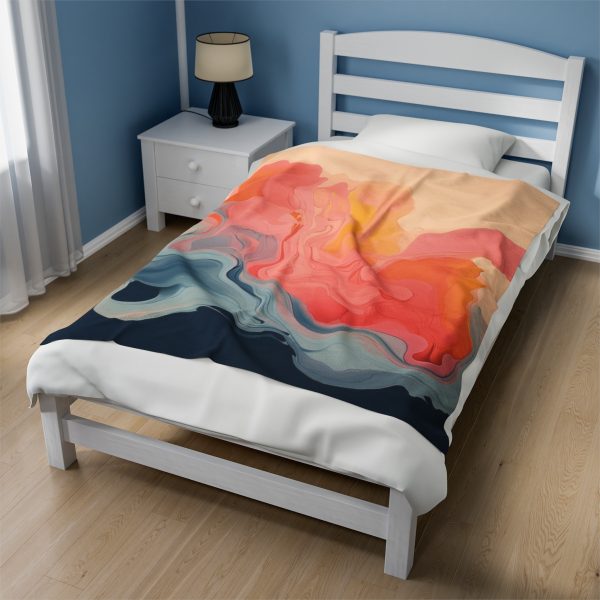 Aqueous Expression in Navy and Peachy Pastels 01 - Velveteen Plush Blanket - Image 19