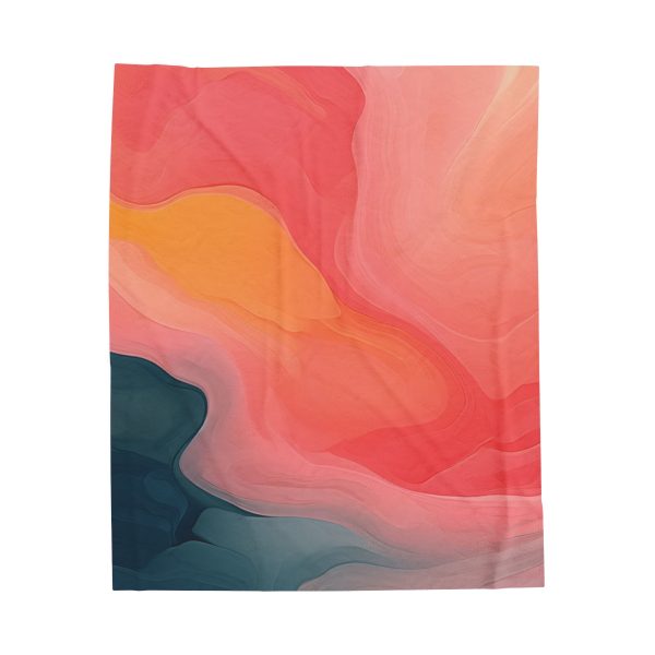 Aqueous Expression in Navy and Peachy Pastels 02 - Velveteen Plush Blanket - Image 17