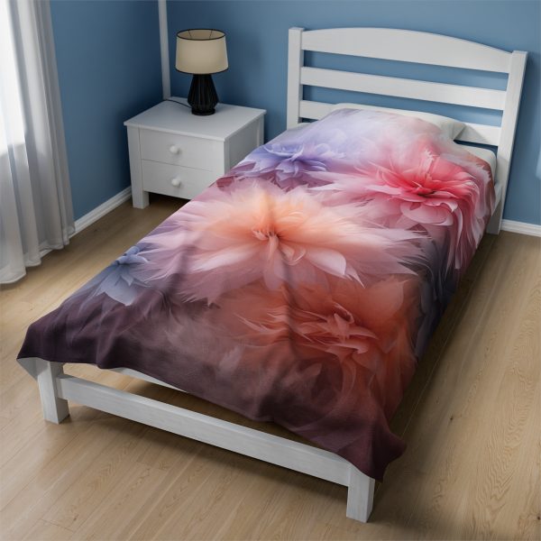 Pastel Palette Fantasy Feather Puffs - Velveteen Plush Blanket - Image 4