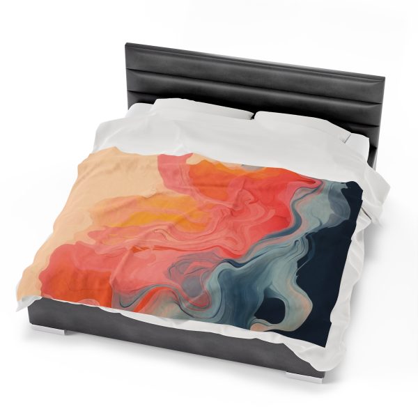 Aqueous Expression in Navy and Peachy Pastels 01 - Velveteen Plush Blanket