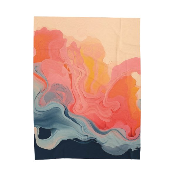 Aqueous Expression in Navy and Peachy Pastels 01 - Velveteen Plush Blanket - Image 2