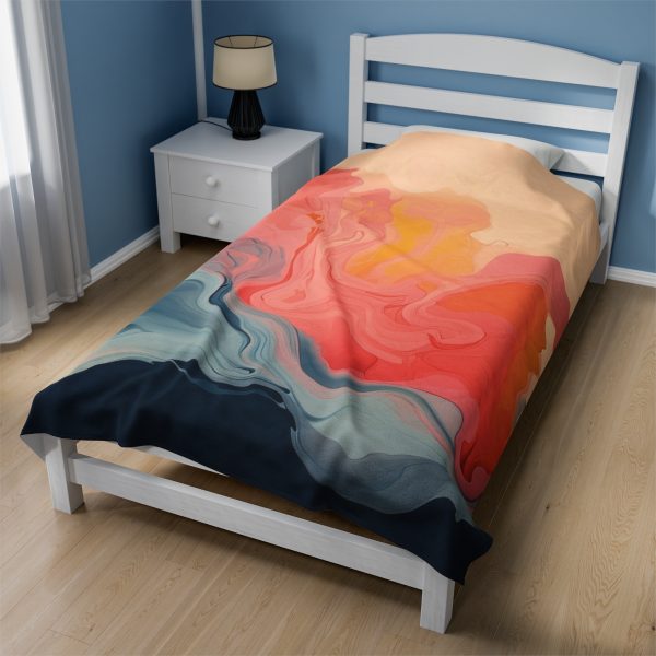 Aqueous Expression in Navy and Peachy Pastels 01 - Velveteen Plush Blanket - Image 4