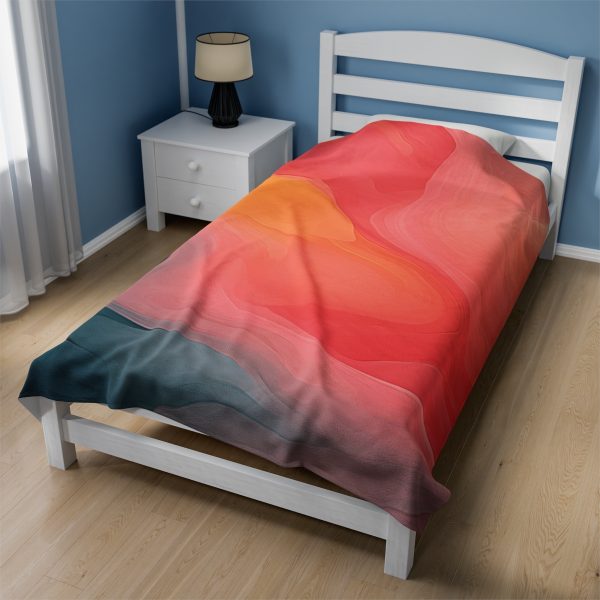 Aqueous Expression in Navy and Peachy Pastels 02 - Velveteen Plush Blanket - Image 4