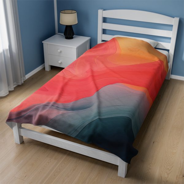 Aqueous Expression in Navy and Peachy Pastels 04 - Velveteen Plush Blanket - Image 4