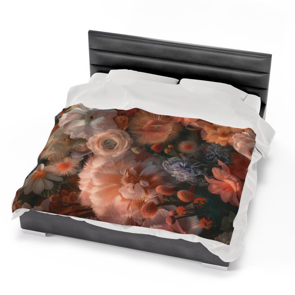 Lustrous Peach Baroque Floral 01 - Velveteen Plush Blanket