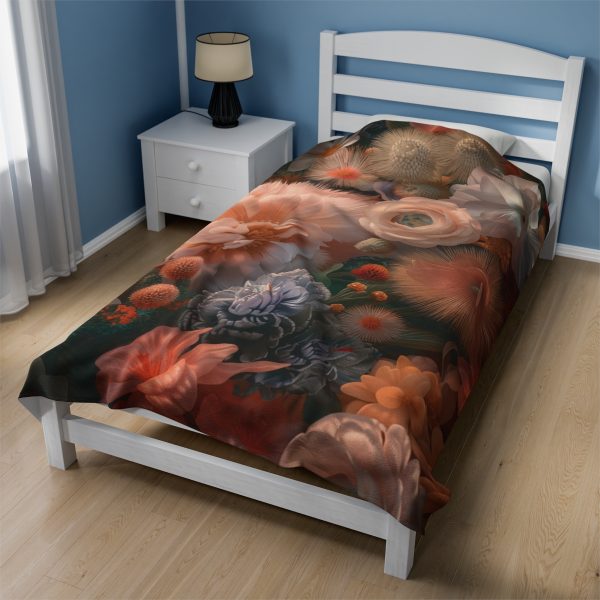 Lustrous Peach Baroque Floral 01 - Velveteen Plush Blanket - Image 4