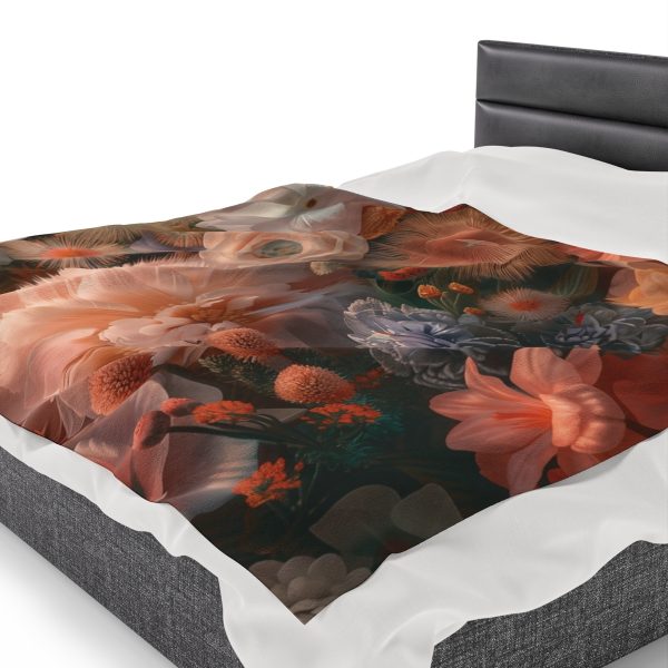 Lustrous Peach Baroque Floral 01 - Velveteen Plush Blanket - Image 7