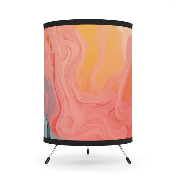 Aqueous Expression in Navy and Peachy Pastels 01 - Tripod Lamp with High-Res Printed Shade, USCA plug