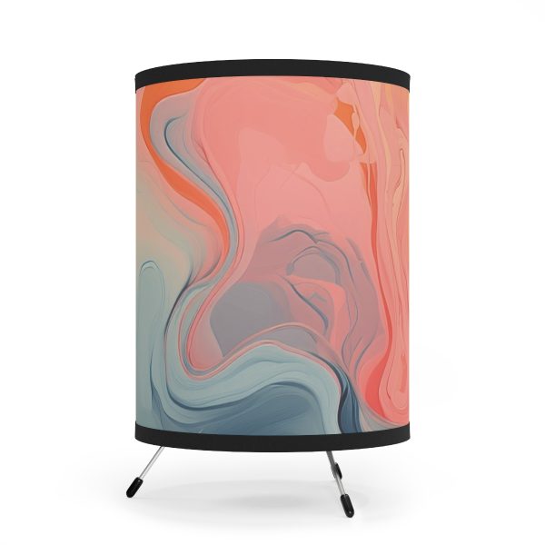 Aqueous Expression in Navy and Peachy Pastels 01 - Tripod Lamp with High-Res Printed Shade, USCA plug - Image 2