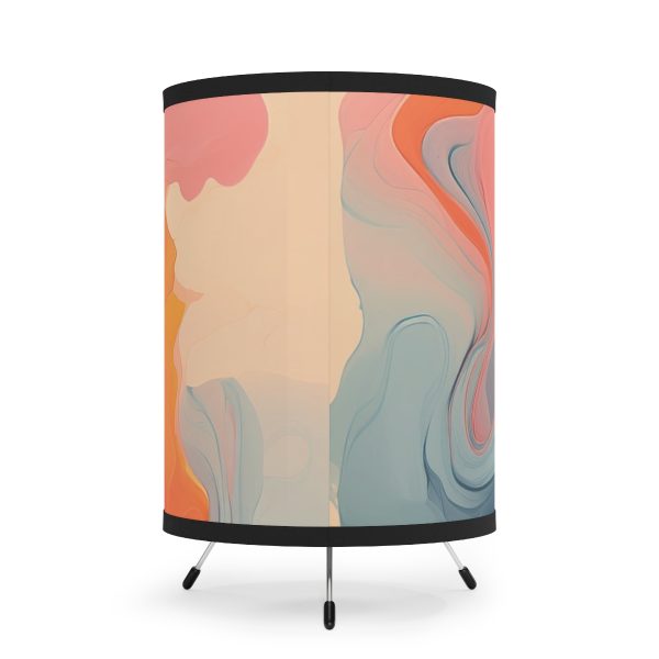 Aqueous Expression in Navy and Peachy Pastels 01 - Tripod Lamp with High-Res Printed Shade, USCA plug - Image 3