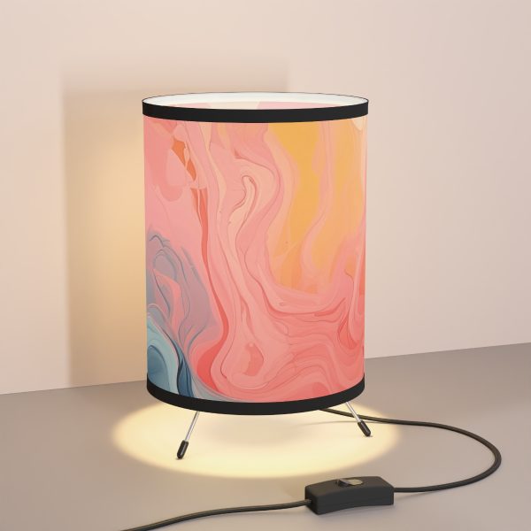 Aqueous Expression in Navy and Peachy Pastels 01 - Tripod Lamp with High-Res Printed Shade, USCA plug - Image 5