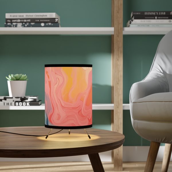 Aqueous Expression in Navy and Peachy Pastels 01 - Tripod Lamp with High-Res Printed Shade, USCA plug - Image 6